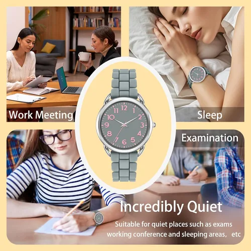 Miniatura 3 de Asan Ge Reloj resistente al agua para mujer, elegante correa de silicona para muñecas de mujer de 5 a 7 pulgadas, esfera de 1.417 in con números