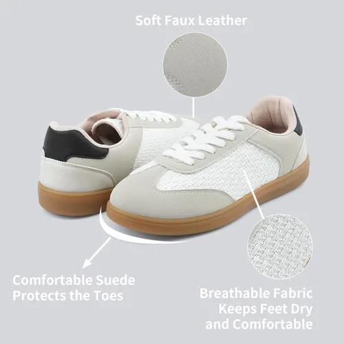 Miniatura 4 de JENN ARDOR Tenis de moda para mujer: tenis de goma antideslizante para caminar, parte superior de piel sintética transpirable y gamuza, plantilla