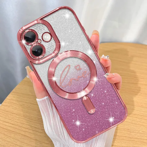 Miniatura 35 de ZIYE Funda Magnética Diseñada para iPhone 11 Funda con Purpurina Plateado de Lujo Corazón de Amor Compatible con MagSafe Funda Transparente