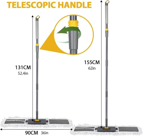 Miniatura 5 de MASTERTOP Escoba de polvo profesional industrial de 36" para limpieza de pisos, mopa comercial resistente para uso húmedo y seco, mopas planas Gris