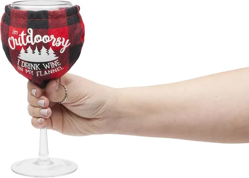 Miniatura 4 de BigMouth Inc. The Flannel Shirt - Copa de vino de 14 onzas con gráficos de árbol de hoja perenne, incluye camisa de franela extraíble con frases