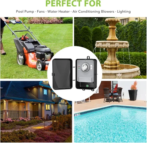 Miniatura 7 de BN-LINK Temporizador de piscina, interruptor temporizador mecánico para exteriores para calentador de agua, bomba de piscina, carcasa de metal
