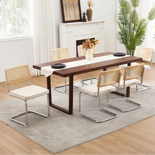 Miniatura 17 de Zesthouse Juego de 4 sillas de comedor de ratán natural, sillas de comedor modernas de mediados de siglo con respaldo de madera maciza y base