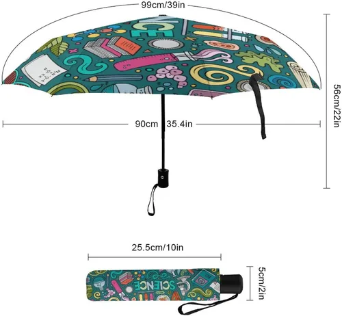 Miniatura 2 de Física Bioquímica Ciencia A prueba de viento Paraguas automático impermeable 3 plegable manual Rainbrella para lluvia sol