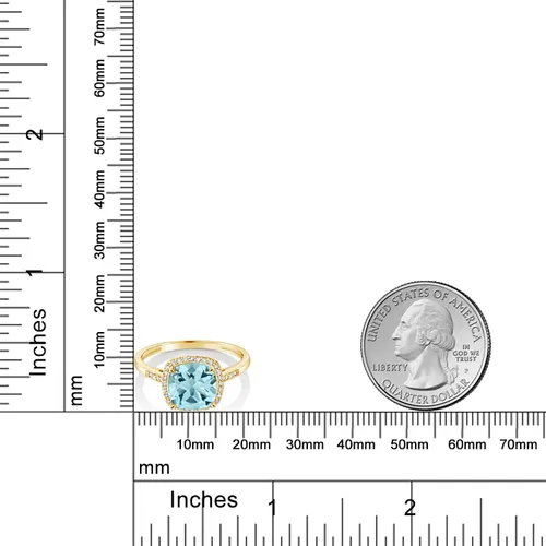 Miniatura 3 de Gem Stone King Anillo de compromiso de oro amarillo de 10 quilates con topacio azul cielo y diamante para mujer