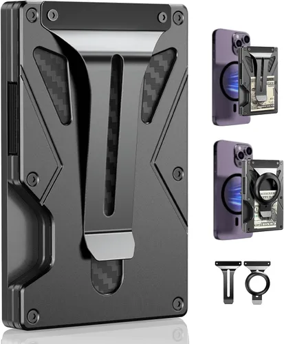 KRTALS Cartera minimalista para hombre, cartera magnética 4 en 1 para hombre con soporte para Airtag, clip para dinero y soporte para tarjetas de