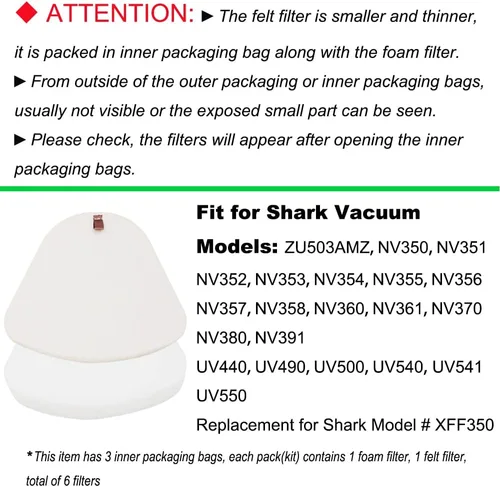 Miniatura 2 de Dttery Kit de Reemplazo de 3 Filtros de Espuma y Fieltro para Aspiradora Shark Navigator Lift-Away NV350, NV351, NV352, NV355, NV356, NV356E, NV357
