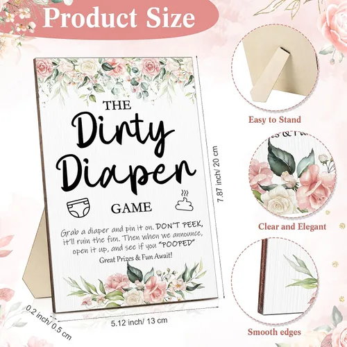 Miniatura 2 de Roowest 51 Piezas Juegos de Pañales Sucios para Baby Shower Letrero Divertido de Madera con 50 Piezas Mini Pañales de Fieltro Lindo para Fiesta