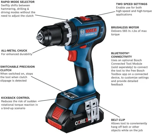 Miniatura 2 de Bosch GSB18V-800CB24 1/2 pulg. Kit de taladro percutor/taladro sin escobillas listo para conectar con (1) batería CORE18V® de 4 Ah de potencia