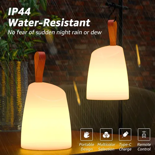 Miniatura 4 de uuffoo Paquete de 2 lámparas LED de mesa portátiles para exteriores, lámpara de mesa recargable con control remoto, RGB y blanco cálido, IP44