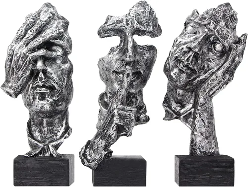 aboxoo 3 piezas de estatua de pensador, Silence is Gold - Figura de arte abstracto, no escuchar, no ver, no hablar, esculturas modernas de resina