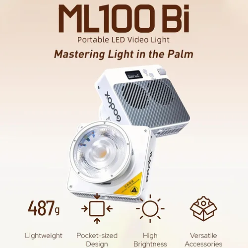Miniatura 2 de Godox ML100Bi - Luz de video LED de mano de 120 W con reflector de lente de 15 ° 2800K-6500K TLCI 98+/CRI 97+ Fotografía portátil de mano (ML100 Bi)