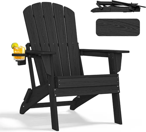Miniatura 12 de nevilywood Silla Adirondack plegable – Respaldo ergonómico extendido, portavasos – Fácil montaje – Plástico HDPE duradero, resistente a