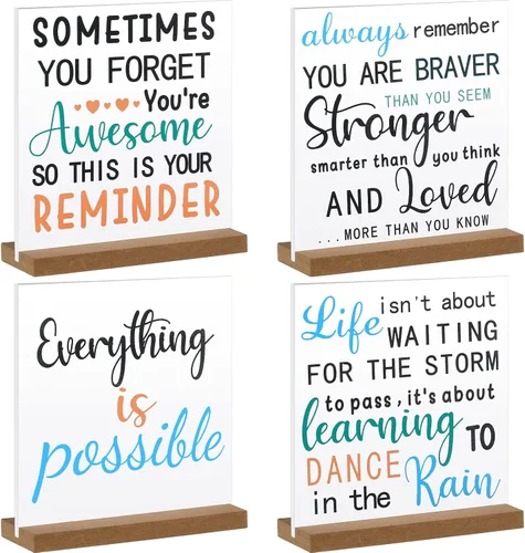 Miniatura 8 de 4 Piezas Regalos Inspiradores Decoración Escritorio Oficina Citas Motivacionales Positivas Regalos Reconocimiento Empleados Letrero Placa Madera
