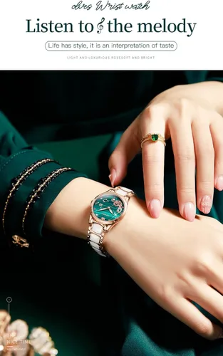 Miniatura 3 de OLEVS Relojes de pulsera para mujer color oro rosa elegante de cerámica para mujer de acero inoxidable impermeable luminoso