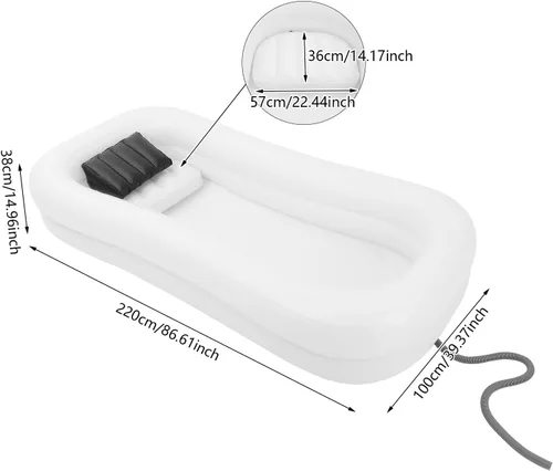 Miniatura 2 de Bañera inflable médica, bañera de ducha portátil de PVC con bomba de aire eléctrica y bolsa de agua, cama de ducha de doble diseño, ayuda