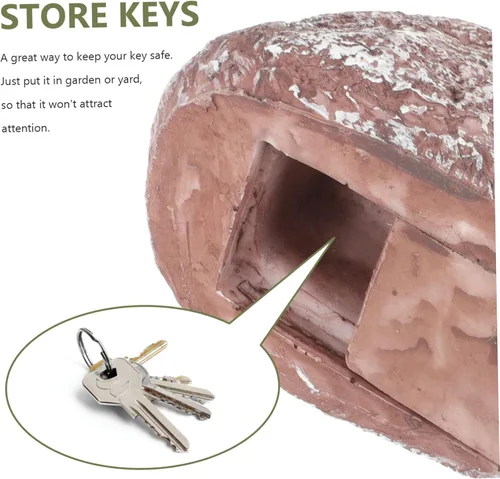 Miniatura 4 de Llavero de piedra falsa para exteriores, diseño de resina resistente a la intemperie, almacenamiento decorativo de imitación de roca