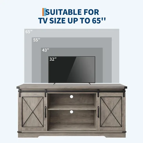 Miniatura 7 de GarveeHome Soporte de TV de granja para TV de hasta 65 pulgadas y centro de entretenimiento con puertas corredizas de granero y estante ajustable