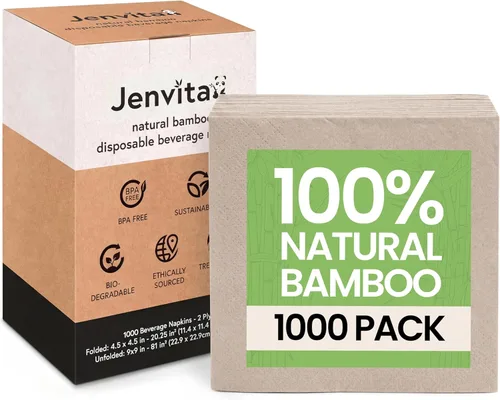 Miniatura 10 de Jenvita Servilletas de cóctel desechables 100% bambú (paquete de 50) 2 capas con certificación FSC Servilletas biodegradables para fiestas