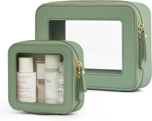 Miniatura 53 de Bolsa de maquillaje transparente Popvibe, estuche de cosméticos de viaje con cremallera, bolsa de aseo transparente con cremallera, organizador Malva