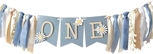 Decoraciones de cumpleaños para bebé, margarita, primer cumpleaños, silla alta, banderín, suministros de fiesta temática, accesorios para fotos Azul