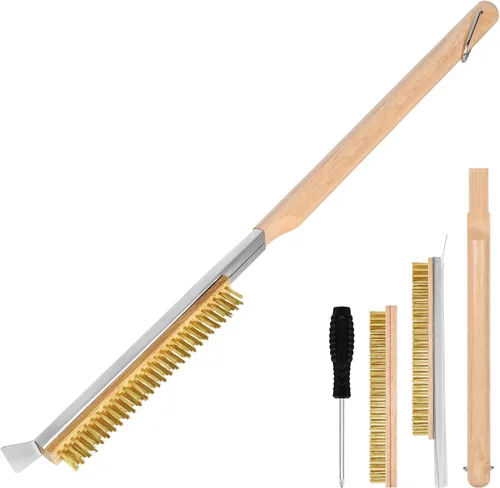 Miniatura 8 de Aolso Cepillo para horno de pizza, cepillo de 21 pulgadas y raspador de acero inoxidable para piedra de pizza, cepillo de limpieza de parrilla