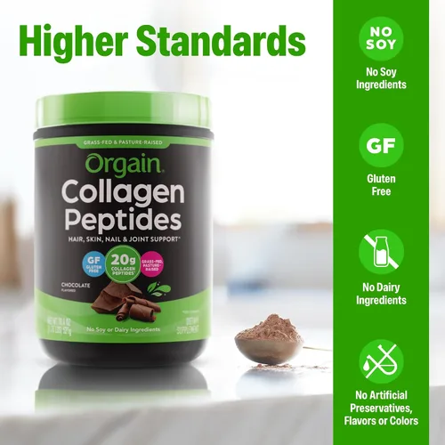 Miniatura 5 de Orgain - Polvo de péptidos de colágeno hidrolizado para mujeres y hombres, chocolate, 20g de colágeno alimentado con pasto - Suplemento de apoyo