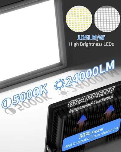 Miniatura 6 de Luz de inundación LED de 200 W para exteriores con enchufe+cable de 10 pies, luz de seguridad súper brillante de 24000 lúmenes, luz de trabajo LED