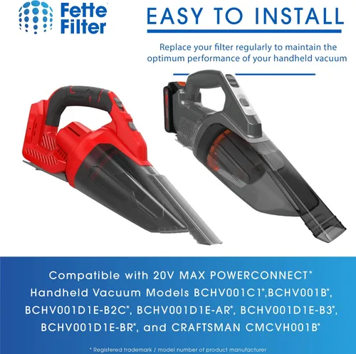 Miniatura 4 de Fette Filter - Juego de filtros de vacío compatibles con BLACK+DECKER 20V MAX POWERCONNECT modelos de aspiradora de mano BCHV001C1, BCHV001B