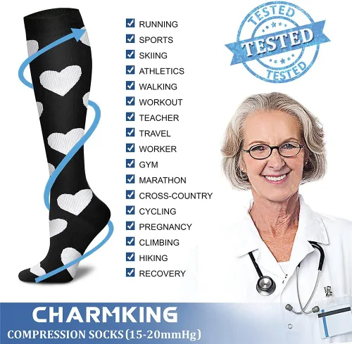 Miniatura 12 de CHARMKING - Calcetines de compresión para mujeres y hombres (3 pares), 15-20 mm Hg, el mejor apoyo para atletismo, running o ciclismo, mejora