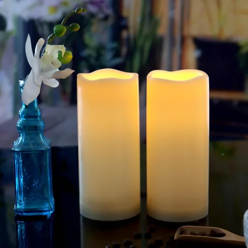 Miniatura 53 de 4 velas LED escalonadas sin flama, de pilas, impermeables, para exteriores, con temporizador, luz nocturna parpadeante de resina plástica, para Cera.