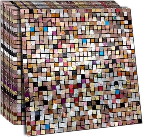 Miniatura 7 de XUANINY Azulejos de protección contra salpicaduras para cocina, baño, chimenea, mosaico de aluminio metálico autoadhesivo (11.81 x 11.81 pulgadas)