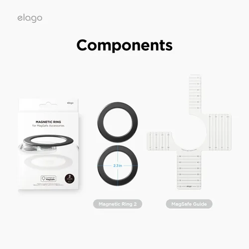 Miniatura 6 de elago Anillo magnético compatible con accesorios MagSafe, paquete de 2 anillos magnéticos para iPhone 17/16/15/14/13/12/11, serie Galaxy, guía