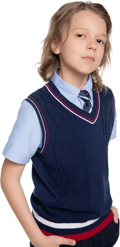 Miniatura 2 de Kid Nation Chaleco de suéter para niños, 100% algodón, chaleco de uniforme escolar para niñas y niños pequeños chaleco de punto