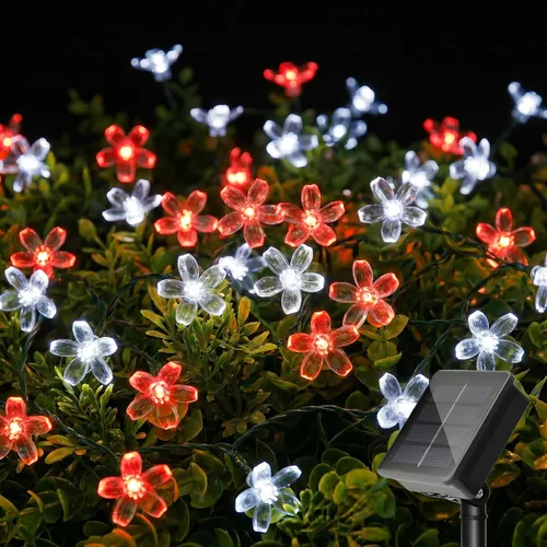 Miniatura 8 de ITICdecor - Tira de luces solares para exteriores con flores, impermeables, 50 luces LED, decoraciones de luces de hadas para árbol de Navidad