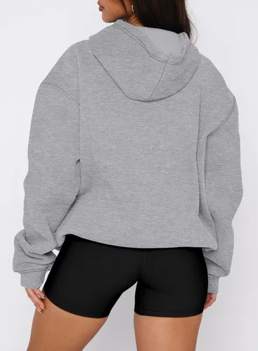 Miniatura 40 de onlypuff Sudadera casual con capucha para mujer, de manga larga, con bolsillo de canguro, hombro caído