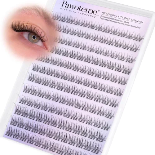 Miniatura 13 de Pawotence Kira - Extensiones de pestañas en racimo Wispy de 0.394-0.709 in, extensiones de pestañas individuales suaves y cómodas con banda fina