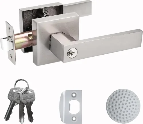 Miniatura 15 de Manija de puerta negra mate resistente, manija de puerta de entrada con llave igual, pomos de puerta con cerradura y llave, manija de puerta Negro