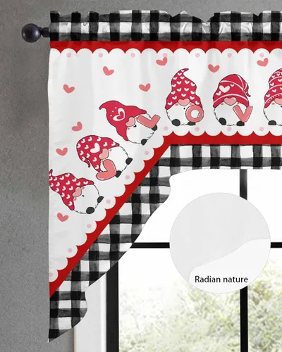 Miniatura 3 de Cortinas de Gnomos de San Valentín con Cenefa para Cocina, Cortinas con Bolsillo para Barra para Dormitorio, Sala de Estar, Baño, Cafetería, Negro