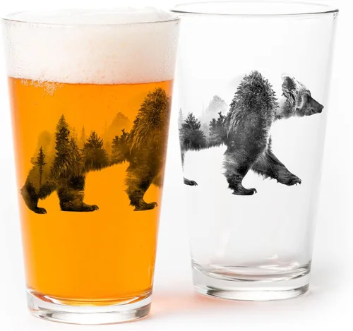 Black Lantern Juego de 2 vasos de pinta – Vasos de oso de doble exposición para entusiastas de la cerveza artesanal - Juego de dos vasos de 473 ml