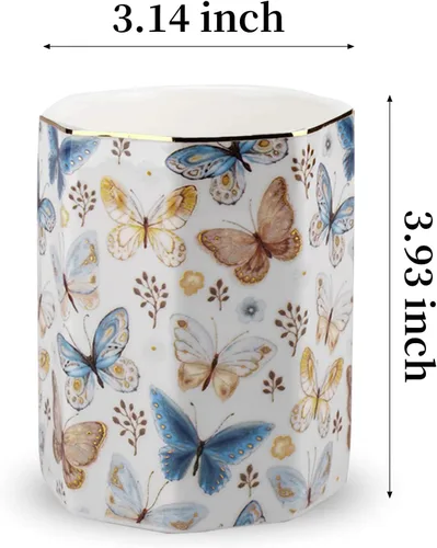 Miniatura 4 de Jwest - Soporte para bolígrafo, de cerámica, dorado brillante, con diseño de mariposa, para niñas, niños y mujeres, duradero, organizador
