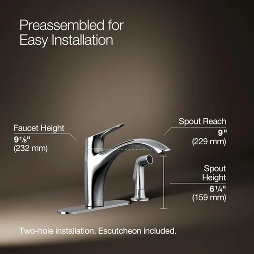 Miniatura 3 de KOHLER 30470-CP Rival - Grifo para fregadero de cocina con rociador lateral, mango único de arco alto, memoria de temperatura, resistente a