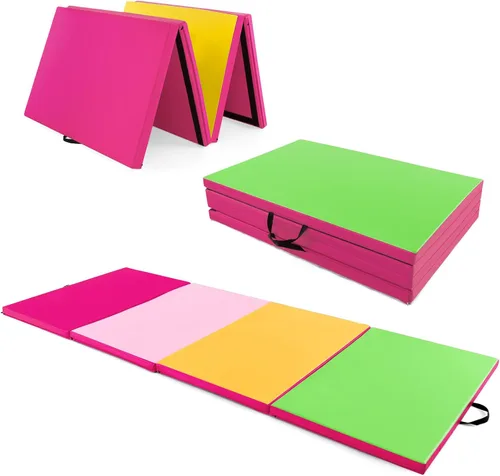 Miniatura 11 de Giantex 4'x10'x 2" Gymnastics Mat, 4-Panel Folding Aerobics Exercise Mat w/Hook & Loop Fastener, Carrying Handle, Portable Tumbling Mat for