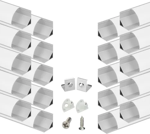 Miniatura 11 de Muzata Paquete de 10 canales LED en forma de V de 6.6 pies/6.6 ft con canal LED de aluminio plateado con cubierta blanca lechosa iluminación