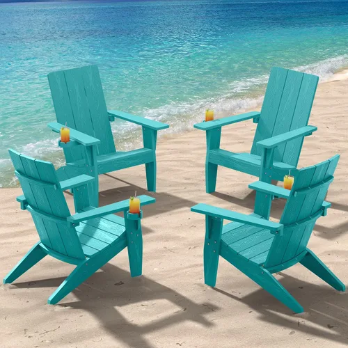 Miniatura 38 de MXIMU Silla Adirondack moderna resistente a la intemperie con portavasos, sillas de gran tamaño para hogueras Adorondic de plástico al aire libre