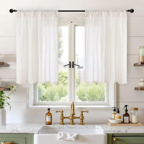 Miniatura 10 de BGment Cortinas de lino café de 30 pulgadas de largo para ventana pequeña, cortinas de media ventana beige semitransparentes ligeras con bolsillo