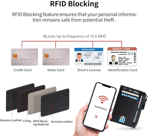 Miniatura 3 de Cartera delgada para mujeres de piel pequeña con bloqueo RFID, tarjetero minimalista con bolsas para monedas y fundas, Negro, Moderno