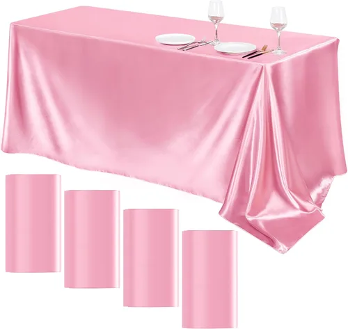 Miniatura 8 de TURSTIN Paquete de 4 manteles de satén negro de 102 x 58 pulgadas, mantel rectangular de seda brillante, tela suave, decoración de mesa para bodas