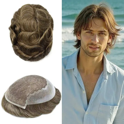 Miniatura 138 de Toupee - Sistemas de reemplazo de cabello para hombre, encaje frontal suizo, nudo blanqueado, pieza de cabello humano natural 1# negro azabache, 8 x