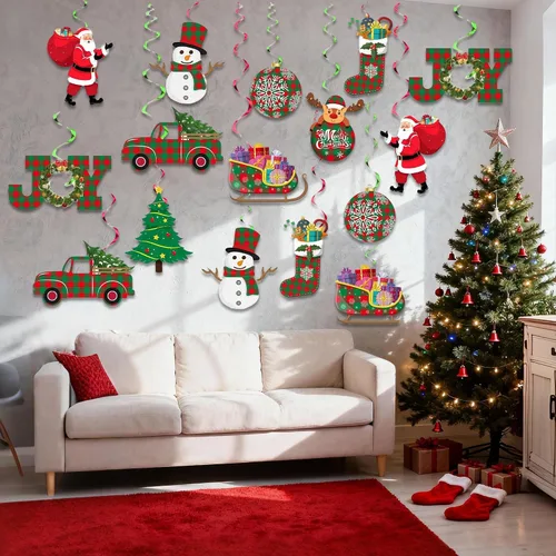 Miniatura 6 de 36 piezas de decoraciones navideñas de bricolaje, remolinos colgantes de Papá Noel, bolas de Navidad, remolinos de techo de Navidad